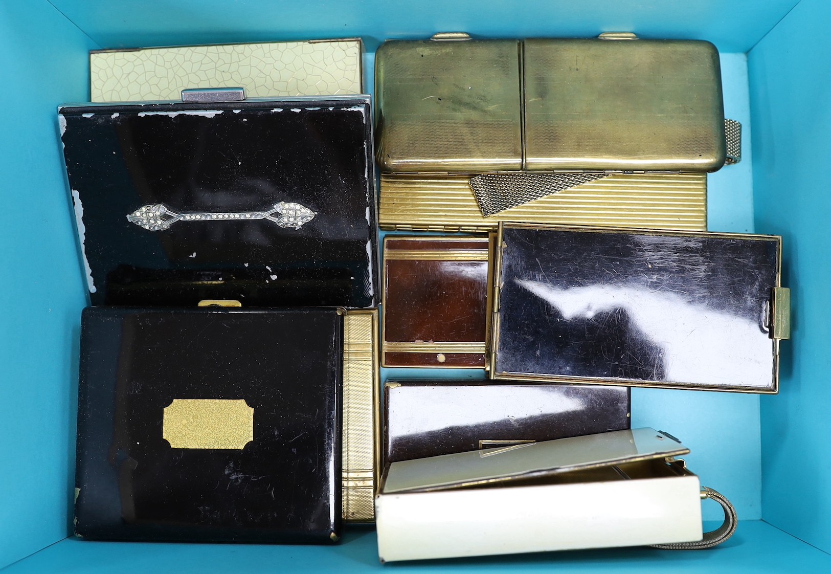 A collection of thirteen mixed metal, enamel, Minaudière from the 1930’s-40’s